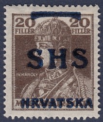 SHS Hrvatska Type I overprint Charles IV 20 filler