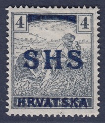 SHS Hrvatska Type I overprint on 4 filler postage stamp