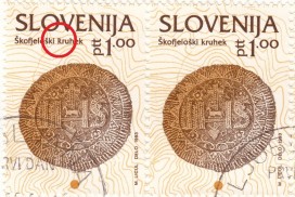 Slovenia, plate error on postage stamp: rruhek instead of kruhek
