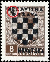Croatia 1941 stamp overprint flaw Circle between E and D