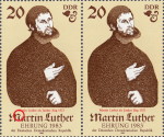 GDR postage stamp error, Martin Luther, hole in M