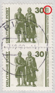 GDR DDR 1990 Goethe-Schiller monument Weimar postage stamp plate flaw 3345I