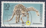 GDR postage stamp error, dinosaur, red line