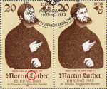 GDR postage stamp error, Martin Luther, chipped L in LUTHER
