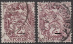 France, type Blanc stamp, Type I and Type I: a dot on the left of Justice's foot