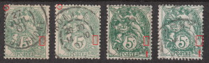 France, type Blanc stamp, Type I A and B Type II A and B