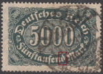 Germany, stamp error: White dot in the letter d from Fünftausend
