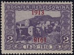 Double head to tail overprint, one with damaged 8 (1913 instead of 1918)