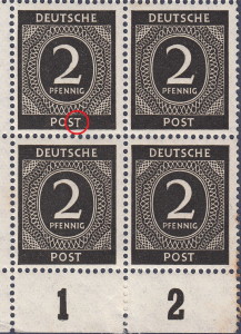 Allied occupation of Germany postage stamp plate flaw deformed letter T in POST 912I