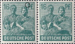 Allied occupation of Germany postage stamp error Colored spot on the right side of the letter P of Pf.