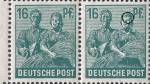 Allied occupation of Germany postage stamp error Broken hatching on woman's head scarf, right above the right eyebrow