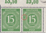 Allied occupation of Germany Numerals postage stamp error Upper left part of the ornament missing Upper left part of the ornament missing