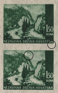 Dot below the second letter A in HRVATSKA (stamp on the top)