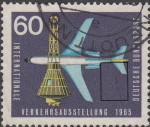 Germany, postage stamp plate error: Violet line below the tail of the airplane BUND 473I