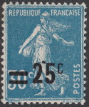 France, Sower with overprint, Black spot between numerals 2 and 5 - front