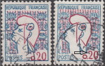France, Marianne de Cocteau stamp types: Type I to the left and Type II to the right (additional ornament)