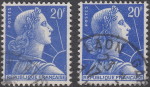 France, Marianne de Mueller stamp: Types of number 2 and F in denomination. Type I to the left and Type II to the right