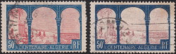 France, centenary of Algeria stamp, color variety on the right