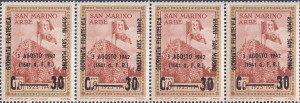 Overprint slightly tilted to the right (2nd and 3rd stamp)