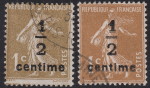 France, Sower of Roty, Faulty overprint on the right stamp