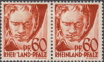 Germany, Rheinland-Pfalz postage stamp plate error: The first N in RHEINLAND is damaged