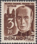 Germany, Rheinland-Pfalz postage stamp: Colored dot inside the numeral 3.