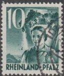 Germany, Rheinland-Pfalz postage stamp: Grapes falling from the basket