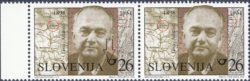 Slovenia, plate error on postage stamp: Black dot in post horn