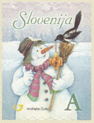 Slovenia, New Year stamp Type II (2007): perforation wavy, wide, corners in right angle; raster rough