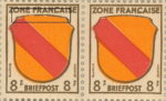 Germany (French Occupation Zone) stamp plate error: Upper borderline of coat of arms damaged