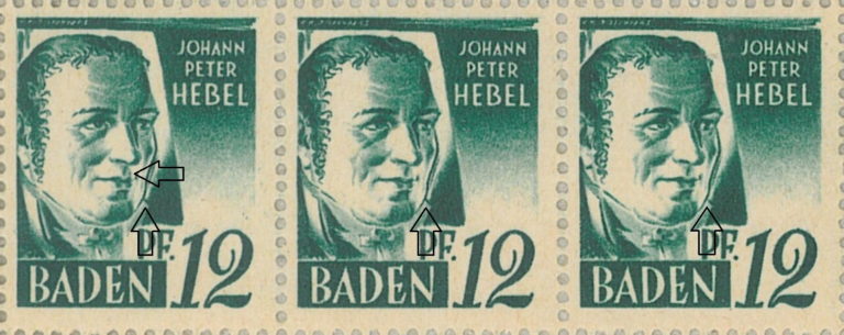Germany, Baden postage stamp: Johann Peter Hebel, Types III, I and II