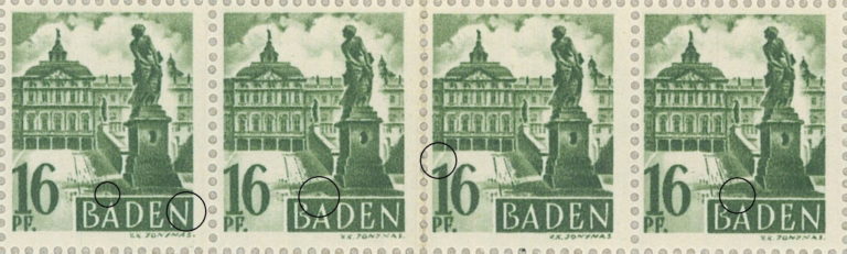 Germany, Baden postage stamp: Palace Rastatt, Types V, I, VI and III