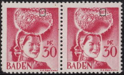 Germany, Baden postage stamp: Schwarzwald Girl: Types II and I
