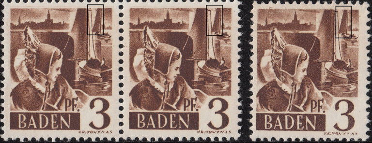 Germany, Baden postage stamp: Girl in national costume, Types III, II and I