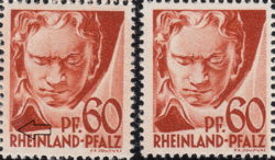 Germany, Rheinland-Pfalz postage stamp: Beethoven, Types III and IV