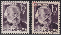 Germany, Rheinland-Pfalz postage stamp: Karl Marx, Types I and II