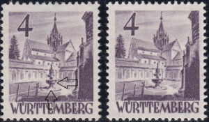 Württemberg postage stamp: Kloster Bebenhausen, Types V and VI