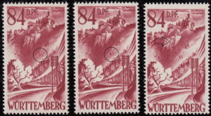 Württemberg postage stamp: Lichtenstein, Types I, II and III