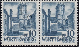 Württemberg postage stamp: Stadttor Wangen, Types II and I