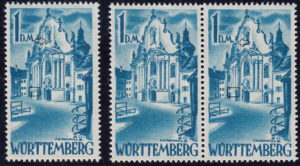 Württemberg postage stamp: Zwiefalten, Types I, III and II