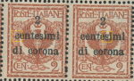 Italy Trento Trieste Dalmatia postage stamp overprint error: Letter c in centesimi damaged (first stamp).