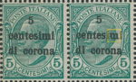 Italy Trento Trieste Dalmatia postage stamp overprint error: Letter m in centesimi damaged.