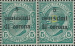 Italy Trento Trieste Dalmatia postage stamp overprint error: Second letter e in centesimi damaged.