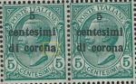 Italy Trento Trieste Dalmatia postage stamp overprint error: Letter a in corona misaligned.