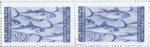 Slovene Littoral postage stamp flaw Whitening on the body of the second fish (the left stamp).