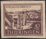 Germany Thueringen post stamp flaw: Incision in the hill above the third pillar.