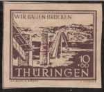 Germany Thueringen post stamp flaw: Big colored spot on the second pillar.