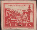 Germany Thueringen post stamp flaw: First letter N in THUERINGEN damaged to the top left.