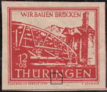 Germany Thueringen post stamp flaw: White frame below letter N in THUERINGEN damaged.