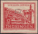 Germany Thueringen post stamp flaw: Vertical line on bridge’s arch.